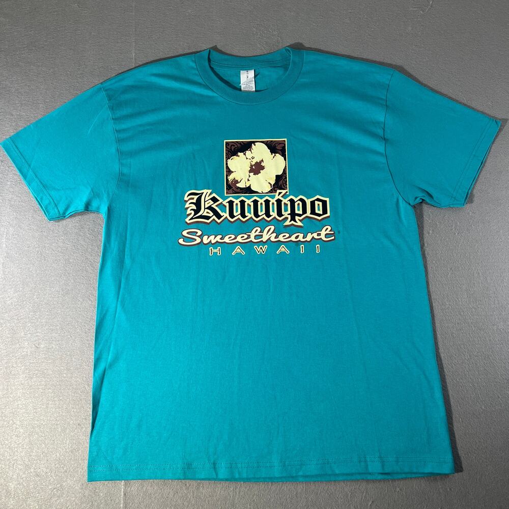 Kuuipo Sweetheart Hawaii Graphic T-Shirt Teal L Cotton